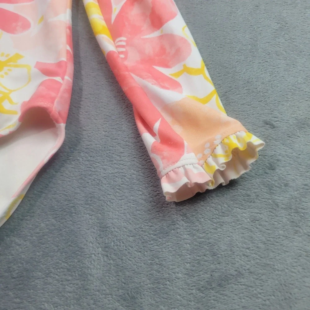Just One You Carters Girls 5T Floral Long Sleeve Rash Guard Swimsuit Pink Yellow